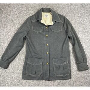Vintage 60's 70's Polyester Shirt Jacket Women's 14 Button‎ Long Point Collar